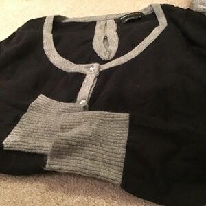 BCBG Max Aziria black and grey angora cardigan with rhinestone buttons size L